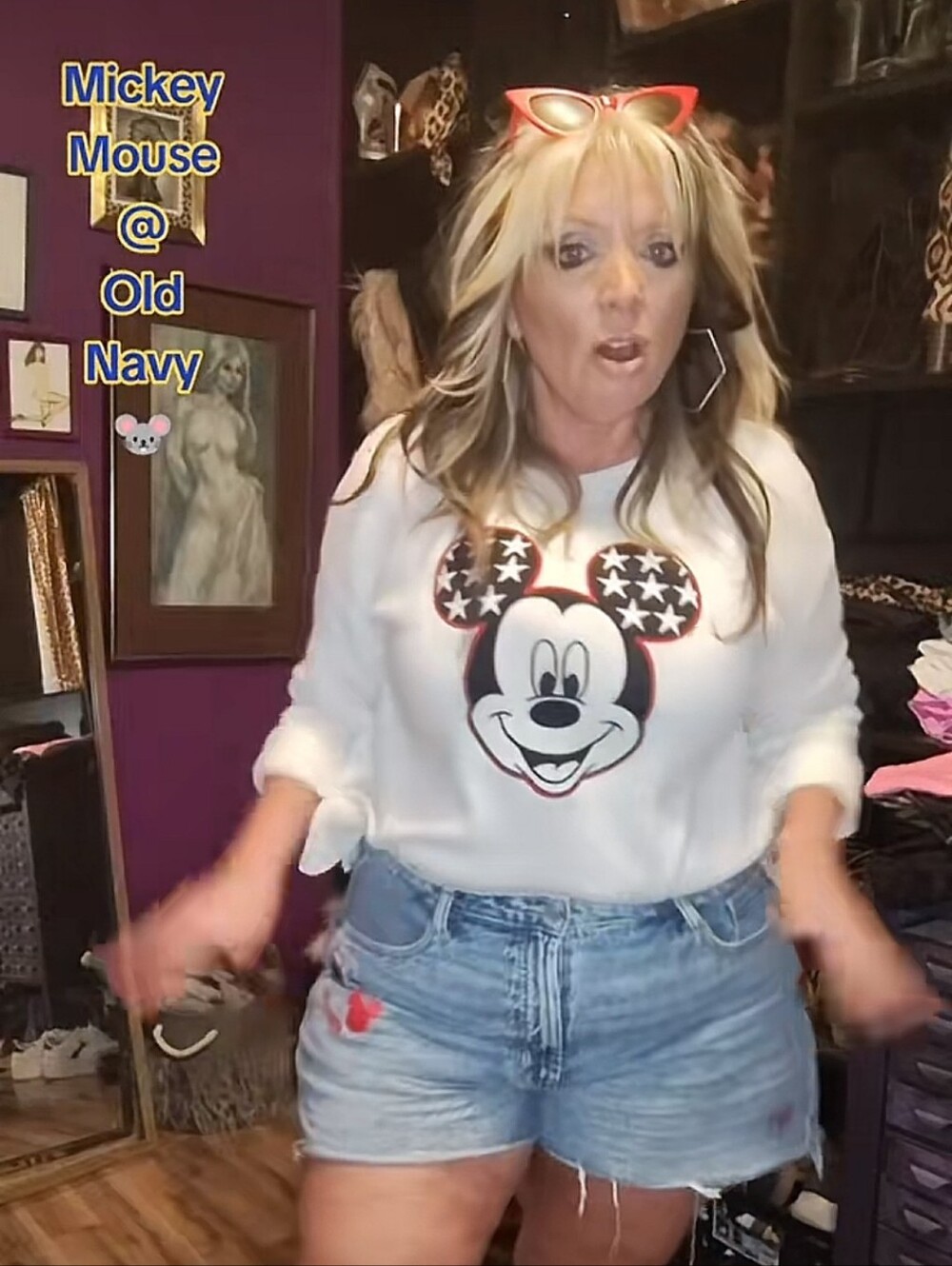 Old Navy Mickey Mouse Sweater And Minnie Mouse Denim Shorts